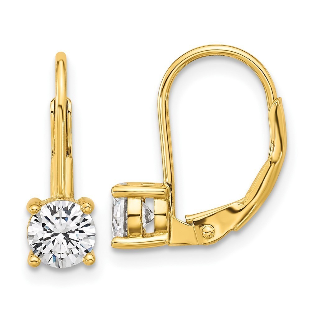925 Sterling Silver Flash-gold Plated 5mm CZ 2 Stone Leverback Earrings